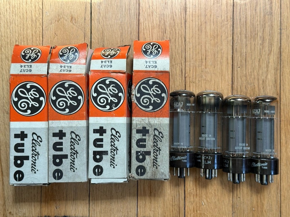 Matched Quad Mullard XF2 EL34/6CA7 Tubes Dual O Getter Welded Plates For GE