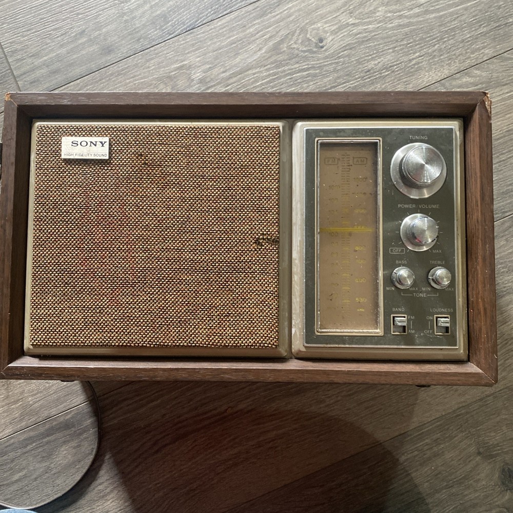Vtg Sony ICF9550W Radio AM/FM High Fidelity Sound 1970 Wooden Case Working