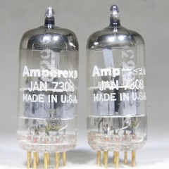 Matched Pair Amperex JAN 7308/E188CC O-Getter Gold Pin USA 1966 Strong