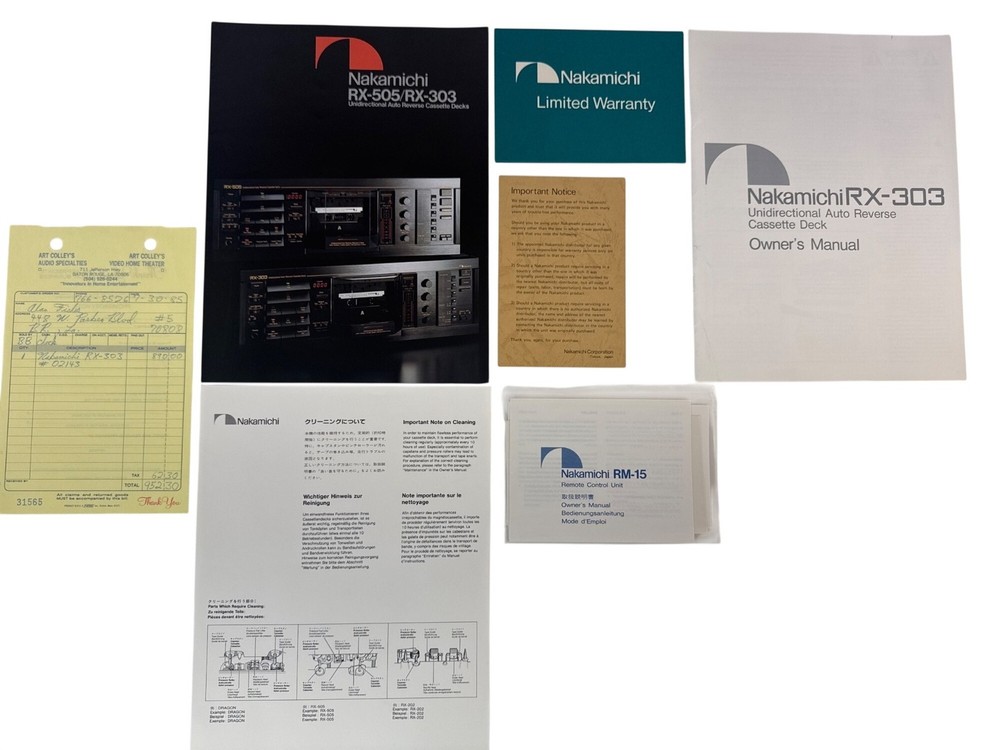 Nakamichi RX-303 Unidirectional Auto Reverse Cassette Deck Documentation Manual