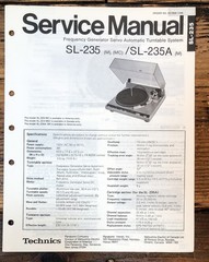 Technics SL-235 SL-235A Record Player / Turntable Service Manual *Original*