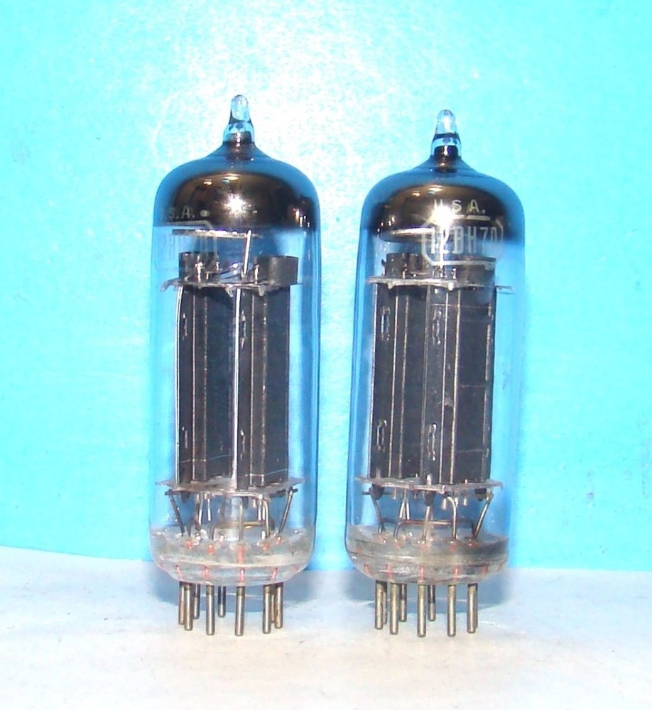 12BH7A RCA black tall radio audio amplifier vacuum tubes 2 valves tested 12BH7