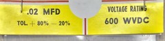 NOS CRL Centralab .02 uF 600V .02Z Z5U ceramic disc tone capacitor 1970s Mexico