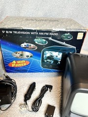 Orchid 5” B/W Television TV W/ AM/FM Radio Portable 4 Way Power SB13-9U/V