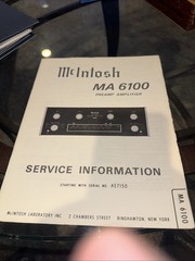 McIntosh MA 6100 Preamp / Preamplifier Service Manual *Original*