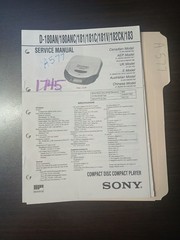 Sony D-180AN/ANC/181C/ V /182CK/183 Service Manual Original Repair Book Disc
