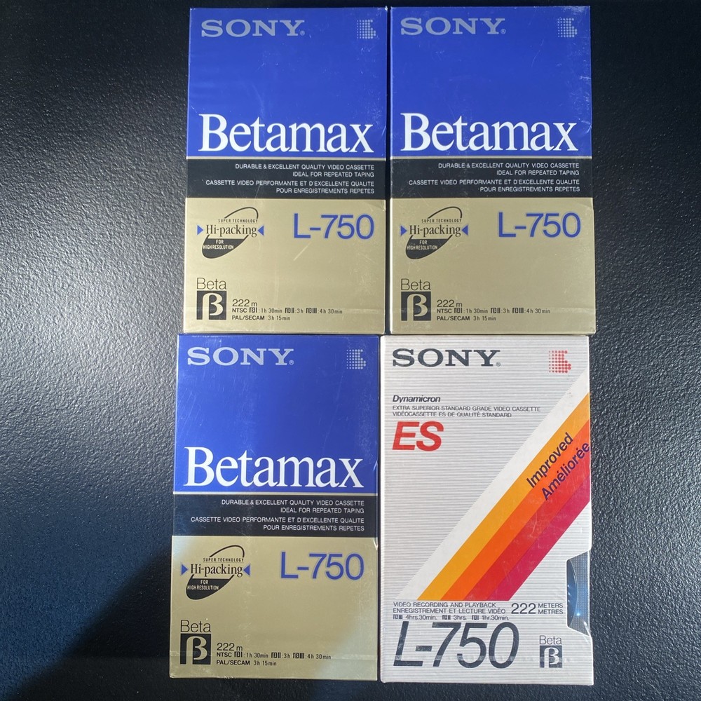 L-750 Beta Tapes Sony Betamax L-750BT Blank Tapes Lot of 4 Factory Sealed