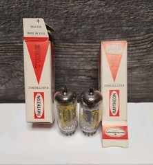Matched Pair Of 1960s Raytheon 12AU7A Black Plates – Tested Original Boxes