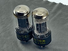 (2) Raytheon 6SN7GTB Tubes Black Plates O Getters Tests NOS Amplitrex
