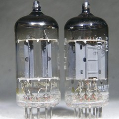 Matched Pair Mullard 12AX7/ECC83 Long Plate Dual Post O-Getter UK Very Strong