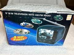 Orchid 5” B/W Television TV W/ AM/FM Radio Portable 4 Way Power SB13-9U/V