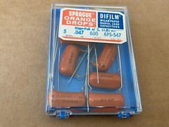7 NOS NIB Vintage Sprague Orange Drop .047 uf 600v Capacitors OLD (test good)
