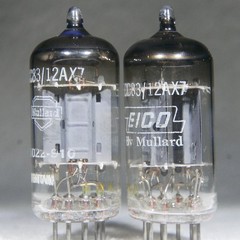 Matched Pair Mullard 12AX7/ECC83 Long Plate Dual Post O-Getter UK Very Strong
