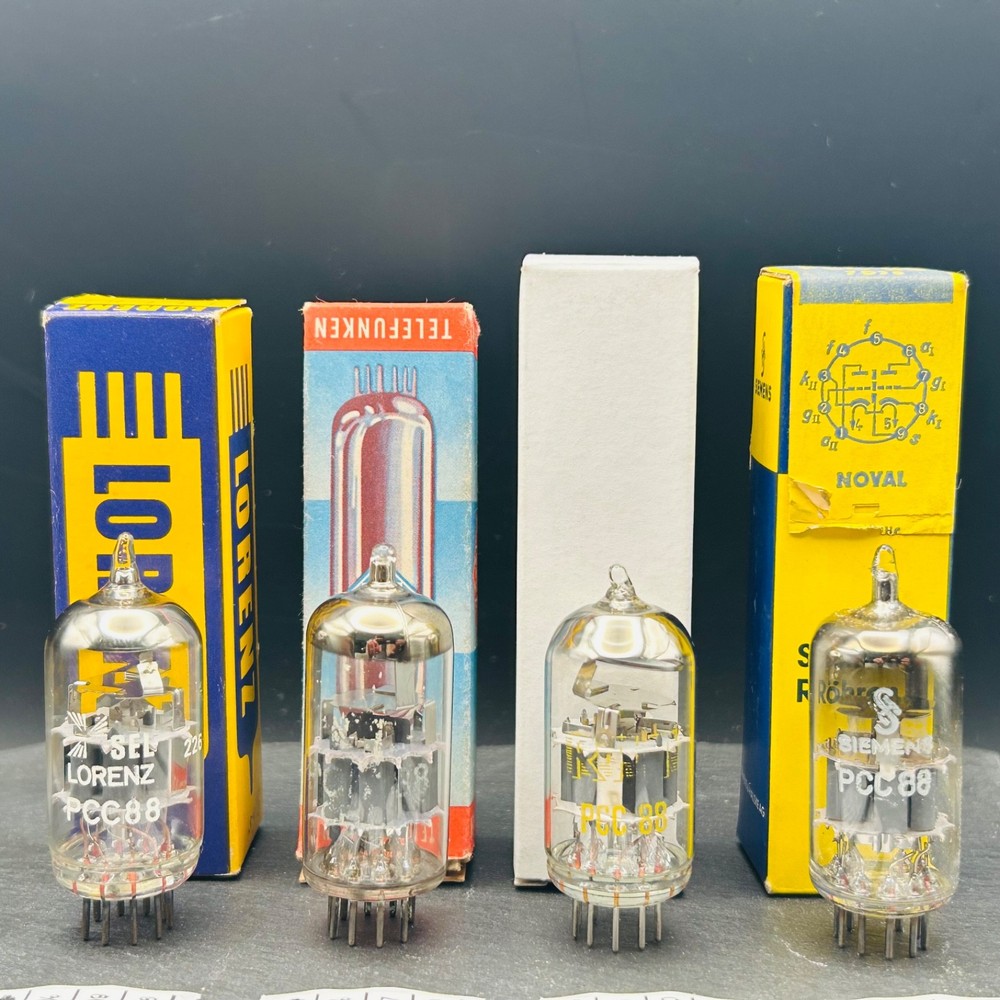 4x PCC88 7DJ8 Lorenz Siemens RFT Mixed Tested Tube Lot w/ Boxes