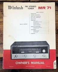 McIntosh MR-71 MR71 Tuner Issue 2 Owners / User Manual *Original*
