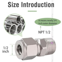 Stainless Steel 304 Compression Fitting 1/2 Tube OD x 1/2 NPT Male Coupler