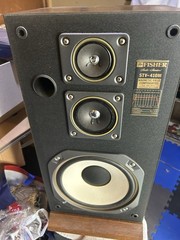 FISHER FLOOR SPEAKERS MODEL STV 410M TOWERS 60 WATT Tested 26”x12″ Vintage