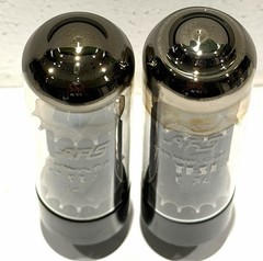 Pair TESLA Labeled ARS EL34 6CA7 Tubes Overlapping “O” Getters Matched For GM