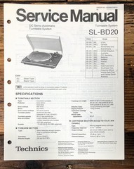 Technics SL-BD20 Record Player / Turntable Service Manual *Original*