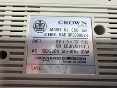 CROWN CSC-58F, PORTABLE STEREO CASSETTE W/ 2-BAND RADIO Partially Working READ
