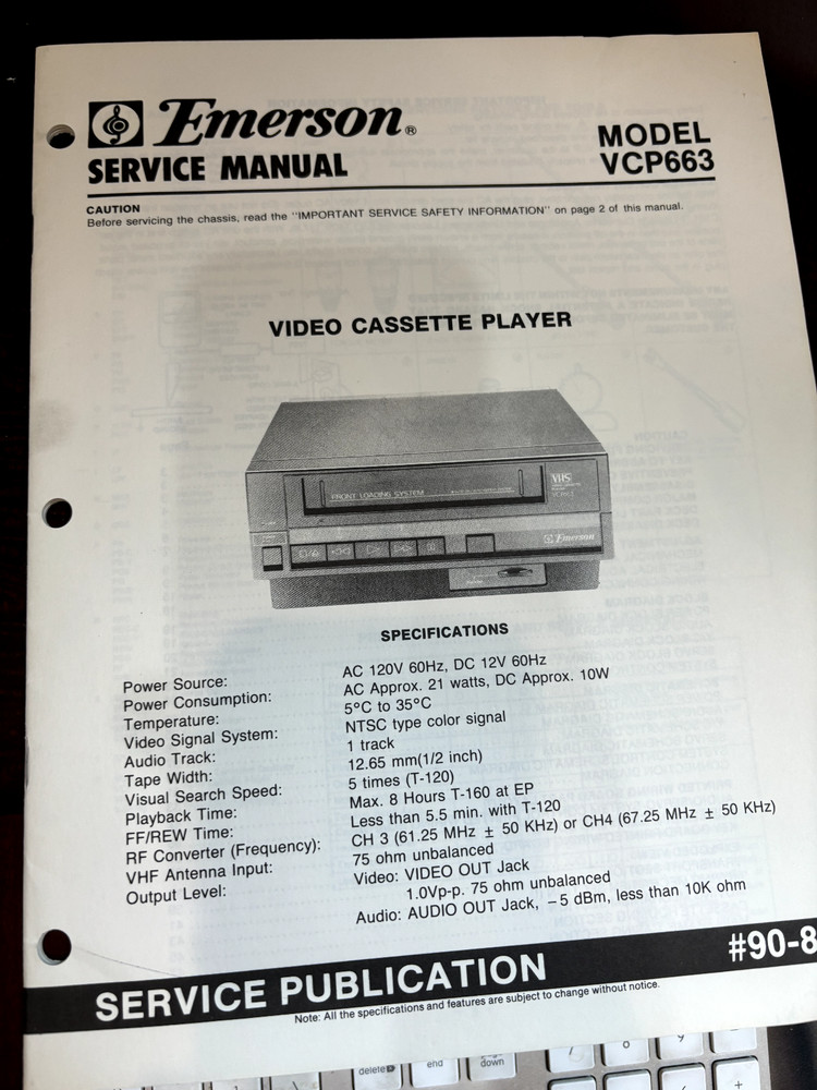 EMERSON VCP663 VCP Repair Service Manual FROM THE USA **ORIGINAL**