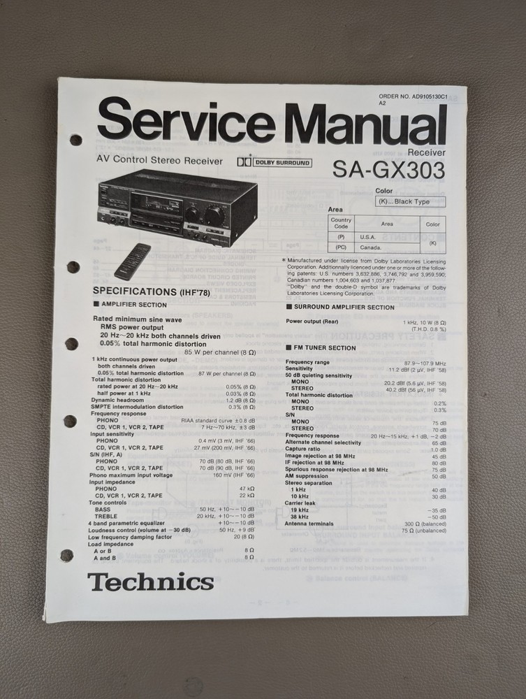 Technics SA-GX303 AV Control Stereo Receiver Service Manual D-4683