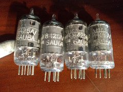Lot (4) GE 6AU6A / 8425 radio tubes tested strong premium Long gray plates