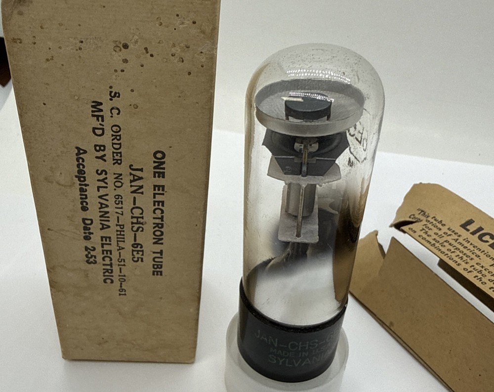 1-NOS Sylvania JAN CHS 6E5 Vacuum Tube – 1950’s Vintage Electron Ray Tuning Eye