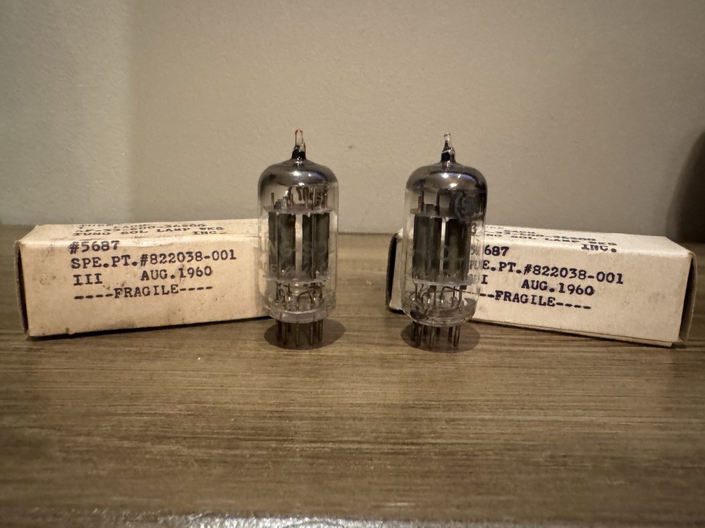 Vtg Matching Pair Of Tung-Sol 5687 Vacuum Tubes-Tested Good NOS