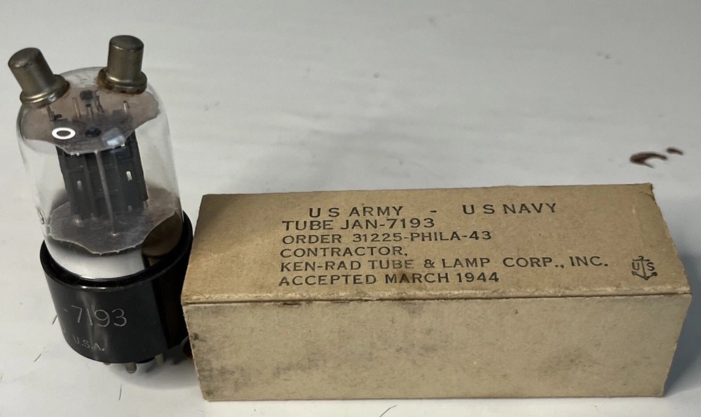 Vintage WWII Ken-Rad JAN 7193 2C22 Triode Vacuum Tube NOS 1944 Army Navy Box