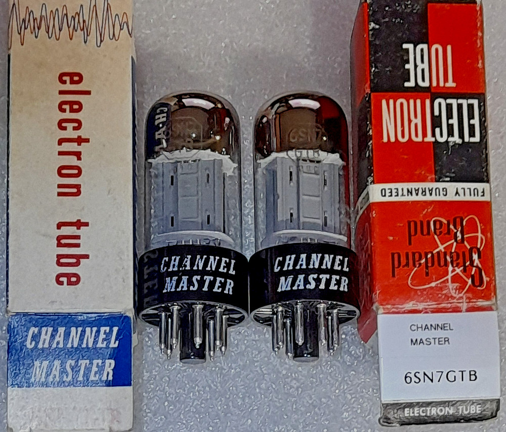 Pair 6SN7GTB Channel Master NOS gray ladder plate/top D getter Tubes, Japan