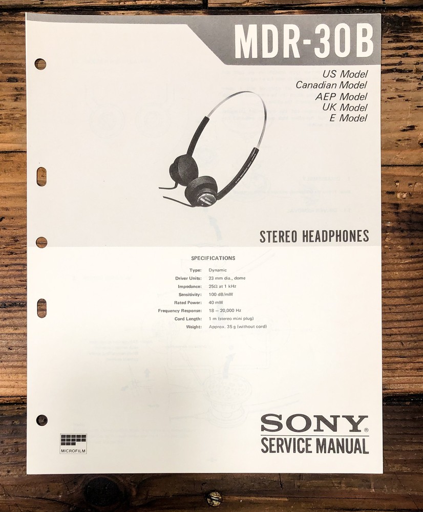 Sony MDR-30B Headphones Service Manual *Original*