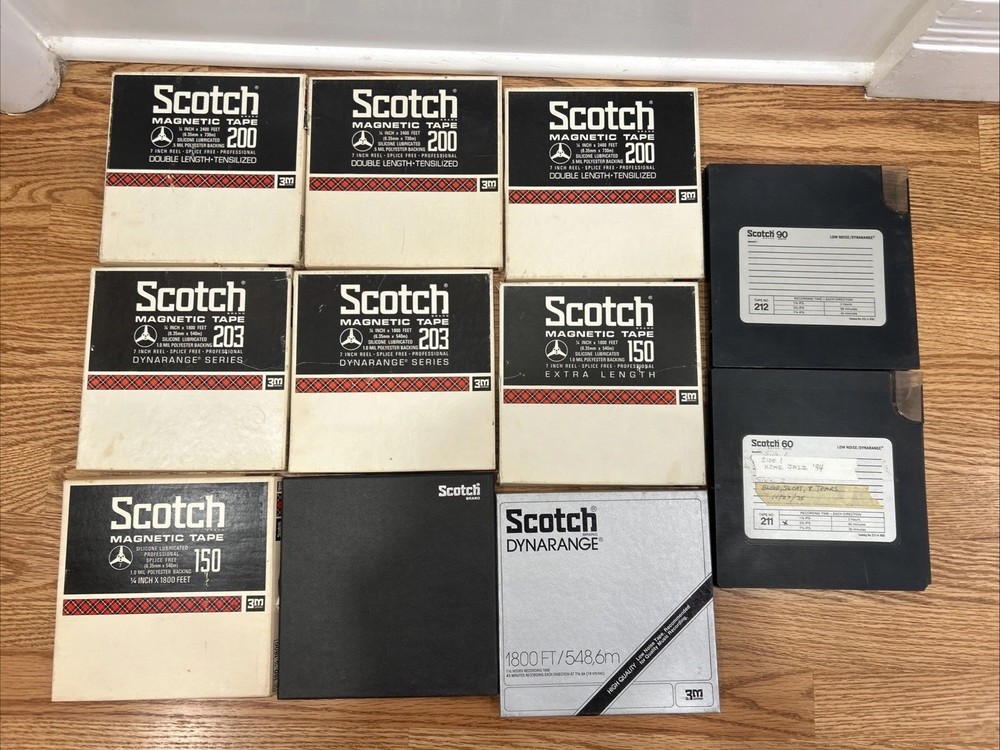 Lot of 11 Vintage Scotch 3M Magnetic Tape 150, 1/4″ x 1800′ Tapes 200 203 Jazz