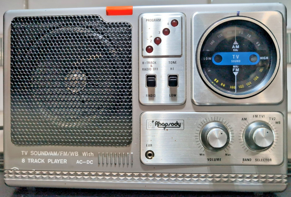 Working! Vintage Ai Rhapsody Portable AM/FM Radio, WB, TV, 8 track Stereo RY-854