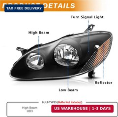 Headlights Assembly Compatible with 2003 2004 2005 2006 2007 2008 Toyota Corolla