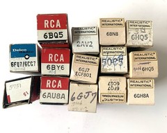 Lot of 14 Vtg electron tubes, RCA, Delco, Realistic Lifetime Gold Clad NOS