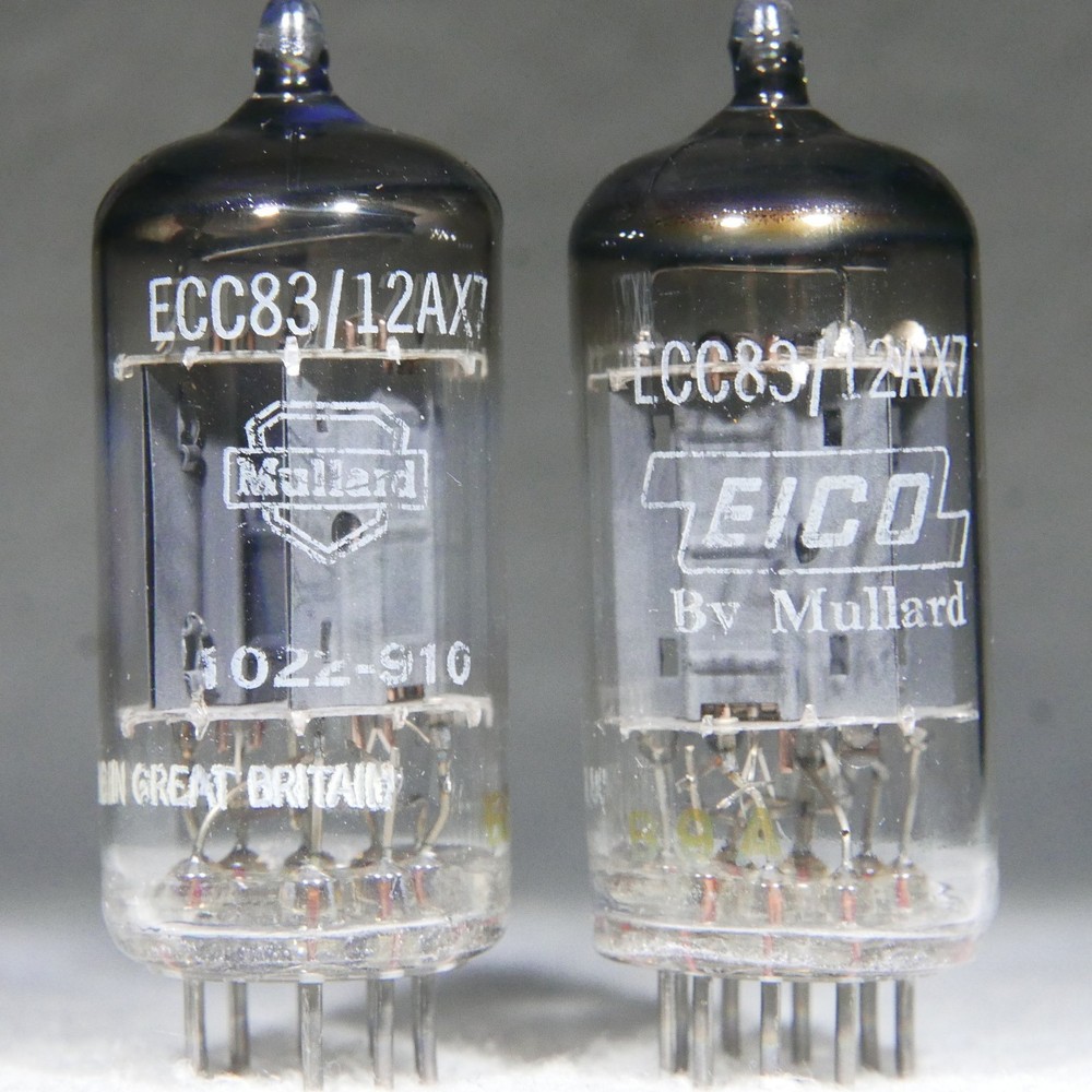 Matched Pair Mullard 12AX7/ECC83 Long Plate Dual Post O-Getter UK Very Strong