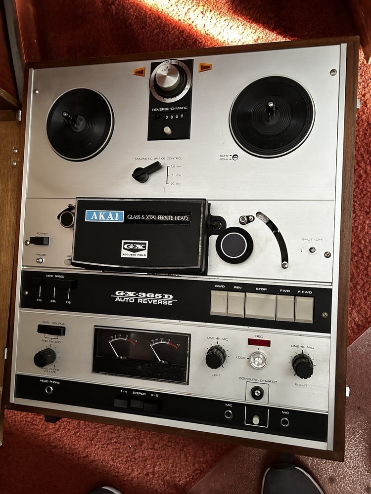 Vintage Akai GX-365D With Original Wood Cover And Music Reels.