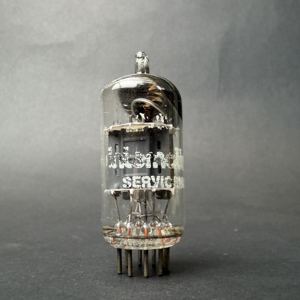 12AX7A ECC83 International Mullard Tube Angled O Getter TV7 Test Good E-139