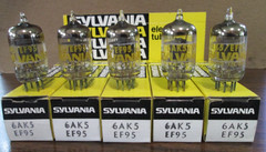 FIVE NEW SYLVANIA 6AK5 / EF95 Radio Amp Vacuum Tubes IOB