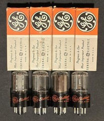 GE 6SN7 GTB TUBE RED LABEL CHROME SIDED HALO MATCHING QUAD SET of FOUR (4) NIB