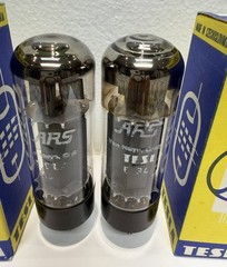 Pair TESLA Labeled ARS EL34 6CA7 Tubes Overlapping “O” Getters Matched For GM
