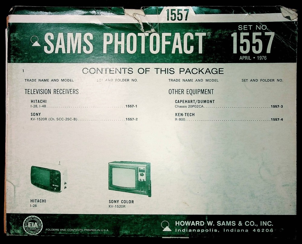 Photofact Schematic Folder 1976 #1557 Hitachi I-28 & Sony KV-1520R 030625WNON-18