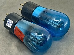 Matched Pair Arcturus No 127 Blue Globe Tube Engraved Base Tests Strong