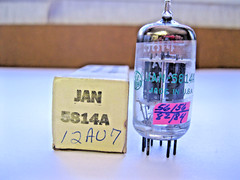 GE JAN-5814A/12AU7A/ECC82 AUDIO VACUUM TUBE, GRAY PLATE, O GETTER, TV-7 TESTED
