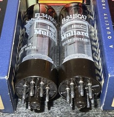 Matched Pair 1960s Mullard xf2 OO Getter EL34 Tubes TV7 Test NOS 49/50 @ 39/39ma