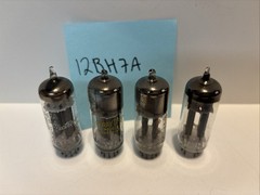 4 x 12BH7A Tubes: 1-GE, 2-Raytheon And 1-unbranded Tested Good Black &Grey