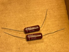 2 NOS Vintage 1971 Good-All .1 uf 400v Red Molded Guitar Tone Capacitors (Qty)