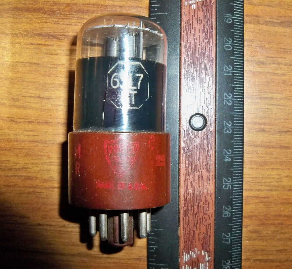 Strong United Radio Brown Base Black Glass Round Black Plate 6SL7GT Tube
