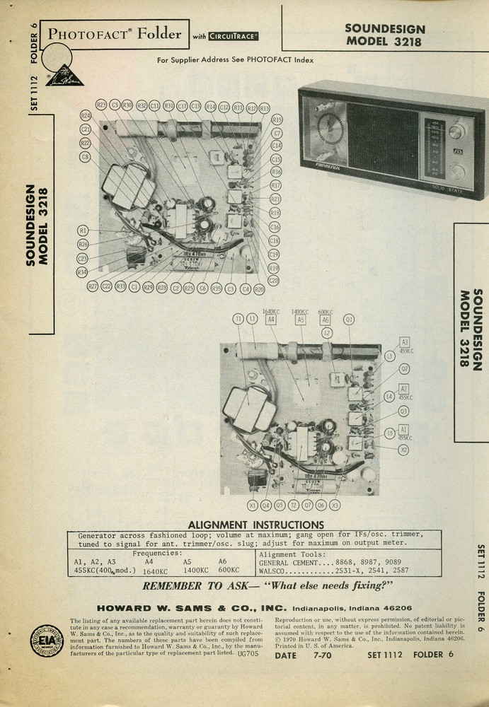 VTG Sam’s Photofact/Schematic Folder Sound Design Model #3218 SFF50